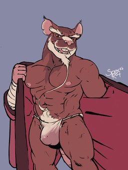 abs anthro asian_clothing balls_outline bandage beard blue_background brown_body brown_fur buckteeth bulge clothing detailed_bulge east_asian_clothing eyebrows facial_hair fundoshi fur genital_outline genitals goatee hair japanese_clothing looking_at_viewer male mature_anthro mature_male mostly_nude muscular muscular_anthro muscular_male mustache narrowed_eyes nipples notched_ear open_mouth pecs penis_outline pubes rat_tail red_eyes robe robe_only simple_background smile smiling_at_viewer solo standing tail teeth thick_eyebrows underwear undressing white_hair spectral-bat teenage_mutant_ninja_turtles teenage_mutant_ninja_turtles_(2012) master_splinter mammal murid murine rat rodent 2026 hi_res