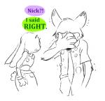 anthro bodily_fluids crying duo female male standing tears hazardgirl-art disney zootopia judy_hopps nick_wilde canid canine fox lagomorph leporid mammal rabbit red_fox true_fox comic