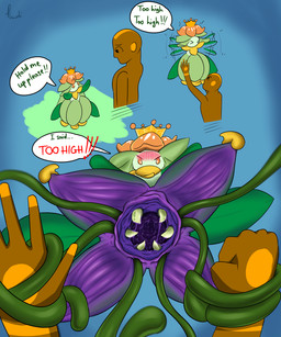 >_< ambiguous_gender coiling command dialogue duo eyes_closed flesh highlighted_text imminent_vore monster_pred mouth_shot open_mouth petals plant plant_pred requesting slime speech_bubble talking_to_another teeth tentacles text text_emphasis undifinder nintendo pokemon generation_5_pokemon lilligant pokemon_(species) 5:6 absurd_res english_text hi_res