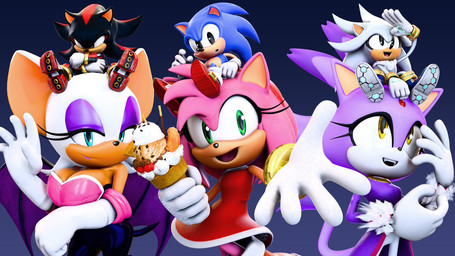 anthro big_breasts black_hair blue_eyes blue_hair bodysuit breasts cleavage clothed clothing dessert dress female food green_eyes group hair ice_cream looking_at_viewer male multicolored_hair pink_hair purple_hair red_hair skinsuit smile tight_clothing two_tone_hair white_hair yellow_eyes hunicrio sega sonic_the_hedgehog_(series) amy_rose blaze_the_cat rouge_the_bat shadow_the_hedgehog silver_the_hedgehog sonic_the_hedgehog bat domestic_cat eulipotyphlan felid feline felis hedgehog mammal 16:9 3d_(artwork) digital_media_(artwork) widescreen