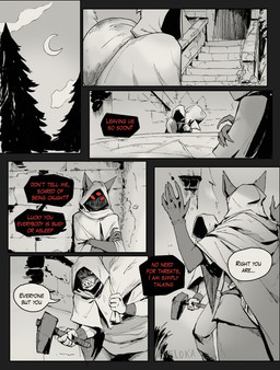 3_eyes anthro dialogue male male_anthro multi_eye red_eyes speech_bubble talking_to_another text tusks aveloka narinder domestic_cat felid feline felis mammal suid suine sus_(pig) wild_boar 2025 comic digital_drawing_(artwork) digital_media_(artwork) english_text hi_res spot_color