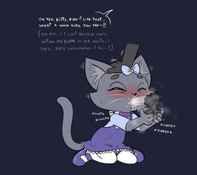 adult_on_young age_difference anthro ball_grab balls bell biped black_background black_nose blue_clothing blue_dress blush bodily_fluids bow_tie clothed clothing cum cum_in_mouth cum_inside cum_on_penis disembodied_hand disembodied_penis dress drinking drinking_cum duo erection eyebrows eyes_closed fellatio female fur genital_fluids genitals good_girl grey_body grey_fur hand_on_head inner_ear_fluff interspecies kneeling legwear male male/female mostly_offscreen_character musk oral penile penis penis_in_mouth praise saliva saliva_on_penis sex simple_background stockings sweat text thigh_highs topwear tuft whiskers white_clothing white_legwear white_stockings young young_anthro young_female furcollector ashe_(starshippizza) chian_(furcollector) domestic_cat felid feline felis lemur mammal primate strepsirrhine 2025 english_text