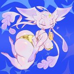 anthro beverage big_breasts big_butt bikini blue_background bottom_heavy breasts butt clothing eyelashes eyes_closed female floating gloves_(marking) gold_bikini heart_symbol holding_beverage holding_object huge_butt huge_hips huge_thighs leg_markings looking_at_viewer markings mouthless simple_background slightly_chubby slightly_chubby_anthro slightly_chubby_female socks_(marking) solo swimwear thick_thighs two-piece_swimsuit wide_hips pincparti golden_week ponos_corp. the_battle_cats luminalia_(the_battle_cats) alien elemental_creature felid feline mammal 1:1 detailed digital_drawing_(artwork) digital_media_(artwork) hi_res