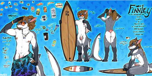 anthro balls beverage bottomwear butt clothing coffee ear_piercing electronics erection eyewear flaccid food furgonomic_piercing furgonomics game_console genitals jewelry male muscular muscular_male nintendo_console nipple_piercing nipples nude pendant penis piercing shorts solo sunglasses surfboard tail tail_piercing tamagotchi_(toy) text towel kawfee finnley_(kawfee) aquatic fish shark english_text hi_res