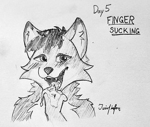 ambiguous_gender anthro bedroom_eyes bodily_fluids canine_teeth cum cum_in_mouth cum_inside cum_on_hand dipstick_ears ear_markings finger_fetish finger_in_mouth finger_lick finger_play fingers fur genital_fluids hair licking multicolored_ears narrowed_eyes open_mouth paws seductive solo teeth tongue tongue_out irusufox kinktober kinktober_2025 canid canine fox mammal 2025 hi_res monochrome sketch traditional_media_(artwork)