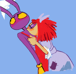 alternative_fashion anthro black_eyes blue_clothing blue_dress blush clothed clothing doll dress duo eyebrows eyelashes eyes_closed female fur gloves hair handwear j-fashion kissing lolita_(fashion) long_ears male mouthless overalls purple_body purple_ears purple_fur rag_doll_(toy) red_clothing red_hair red_nose red_overalls sweet_lolita tan_body yellow_clothing yellow_gloves yellow_handwear yellow_sclera light-koe-pinsky glitch_productions the_amazing_digital_circus jax_(tadc) ragatha_(tadc) animate_inanimate humanoid lagomorph leporid living_doll living_toy mammal rabbit