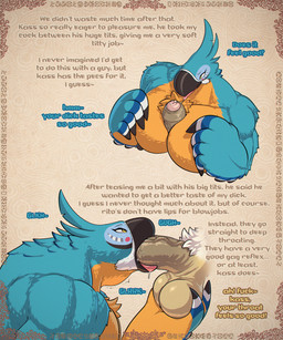 anthro balls beak beak_fetish beak_play beak_sex beakjob big_muscles big_pecs big_penis bodily_fluids duo erection fellatio foreskin genital_fluids genitals huge_penis humanoid_genitalia humanoid_penis male male/male muscular nipples non-mammal_nipples oral pecjob pecs penile penis precum sex text vein veiny_penis toby_art breath_of_the_wild nintendo the_legend_of_zelda kass_(tloz) link link_(rito_form) avian rito 5:6 english_text hi_res