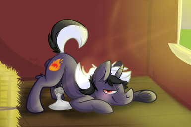 animal_genitalia ass_up balls blush bodily_fluids condom cum cutie_mark erection feral filled_condom fur genital_fluids genitals grey_body grey_fur hair half-closed_eyes hay hooves horn looking_at_viewer male multicolored_hair narrowed_eyes penis red_eyes sexual_barrier_device smile solo two_tone_hair underhoof wearing_condom backsash hasbro my_little_pony mythology fan_character farran_height_(oc) equid equine mammal mythological_creature mythological_equine unicorn 2014 hi_res shaded
