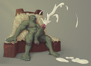 balls bodily_fluids cum excessive_cum excessive_genital_fluids feet genital_fluids genitals green_body green_skin humanoid_genitalia humanoid_penis male masturbation muscular penile penile_masturbation penis simple_background sitting solo voidlesky humanoid orc 2019