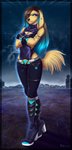 2021 5_fingers anthro ariveil blue_eyes boots breasts canid canine canis clothing digital_media_(artwork) domestic_dog eyebrows eyelashes female fingers footwear hi_res high_heeled_boots high_heels looking_at_viewer mammal sasha_(ariveil) smile solo standing