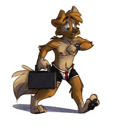 anthro black_clothing black_underwear boxer_briefs boxer_briefs_only briefcase brown_body brown_fur clock clothed clothing fur green_eyes male navel nipples pawpads red_clothing red_underwear solo tan_body tan_fur topless underwear underwear_only walking watch white_clothing white_underwear tinydeerguy matt_riskely canid canine canis domestic_dog mammal 1:1 hi_res