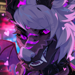 ambiguous_gender anthro black_collar black_piercing black_sclera blurred_background collar ear_piercing ear_ring facial_piercing fangs fur grey_body grey_fur hair markings membrane_(anatomy) membranous_wings nose_piercing nose_ring open_mouth open_smile piercing purple_eyes purple_markings purple_wings ring_piercing septum_piercing septum_ring smile solo spike_piercing spiked_collar spikes teeth white_hair wings corzh77 caybito bat mammal 1:1 hi_res