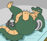 anthro belly big_belly big_butt butt duo legs_up lying male male/male on_back overweight overweight_anthro overweight_male size_difference thick_thighs drawful-s ray_rhythmus alligator alligatorid crocodilian mammal mephitid reptile scalie skunk hi_res