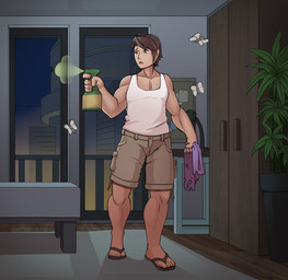 bottomwear clothing detailed_background footwear inside male night sandals shirt shoes shorts solo standing tank_top topwear lunate ambient_arthropod ambient_insect ambient_moth arthropod human insect lepidopteran mammal moth 2020 hi_res story story_in_description