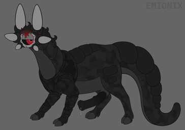 1_eye 6_ears animal_genitalia animal_penis black_body black_mane black_penis black_sclera black_scutes bodily_fluids camo_body cloven_hooves countershade_tail countershade_torso countershading dewclaw_hooves equine_genitalia equine_penis erection feral genital_fluids genitals grey_background grey_body grey_countershading hooves lidded_eyes long_tail looking_at_viewer male mane medial_ring mouthless multi_ear multicolored_mane penis precum quadruped red_eyes red_mane scutes sheath simple_background slightly_chubby slightly_chubby_feral slightly_chubby_male solo standing tail text thick_tail three-quarter_view toony two_tone_mane unguligrade unusual_ears emionix ryxu lurkerbeast omnitope 2025 absurd_res artist_name digital_drawing_(artwork) digital_media_(artwork) flat_colors hi_res nonbinary_(lore) young_(lore)