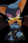 anthro armwear bare_shoulders blue_eyes breasts clothing elbow_gloves eyeshadow female gloves handwear looking_at_viewer makeup mask open_mouth open_smile simple_background smile solo tan_body tan_skin wings pachirisus sega sonic_the_hedgehog_(series) rouge_the_bat bat mammal 2024 hi_res