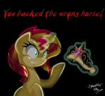 black_background blonde_hair blue_eyes crown female feral glowing gold_(metal) hair headgear horn levitation red_hair simple_background solo sparkles danmakuman equestria_girls hasbro my_little_pony mythology sunset_shimmer_(eg) equid equine mammal mythological_creature mythological_equine unicorn 2015 hi_res