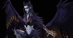 black_body black_feathers black_wings claws electricity feathers female finger_claws front_view grey_body grey_skin humanoid_pointy_ears looking_at_viewer magic_user mouth_closed narrowed_eyes pointy_ears purple_eyes simple_background solo wings santanahoffman humanoid alternate_version_at_source hi_res
