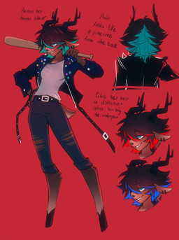 anthro baseball_bat bat_(object) blue_eyes brown_body brown_fur female fur horn red_background simple_background solo text dark_crowl deltarune undertale_(series) dess_holiday deer mammal new_world_deer reindeer 2025 hi_res