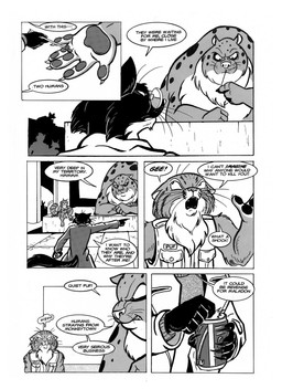 anthro audience beverage beverage_can big_claws black_body black_fur boss can cheek_tuft claws clothing coat container countershade_neck countershading crossbow_bolt dialogue duo eyewear facial_tuft feral fur glasses group holding_beverage holding_object inside long_claws long_tail male markings pince-nez speech_bubble spots spotted_body spotted_fur standing tail talking_to_another text topwear trenchcoat trio tuft whiskers roz_gibson scott_ruggels jack_salem puf felid feline gulonine mammal marten mustelid musteline pallas's_cat sable_(marten) 2002 artist_collaboration black_and_white comic english_text hi_res monochrome