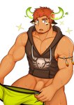 beard biceps bodily_fluids bottomless boxer_briefs clothed clothing facial_hair genitals goatee hair male muscular muscular_humanoid muscular_male orange_hair pecs penis simple_background sleeveless_hoodie solo sweat tan_body tan_skin underwear white_background mikicat lifewonders tokyo_afterschool_summoners wakan_tanka_(tas) animal_humanoid bovid bovid_humanoid bovine bovine_humanoid cattle_humanoid humanoid mammal mammal_humanoid 2019 absurd_res hi_res