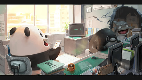 black_body book computer detailed_background electronics group phone sitting white_body 6zzyag avian bear bird giant_panda mammal penguin 2020