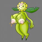 anthro big_breasts bodily_fluids breasts erect_nipples female flower lactating nectar nipples non-mammal_breasts non-mammal_nipples plant simple_background smile solo sunflower unusual_bodily_fluids unusual_lactation wide_hips scarecorrode bandai_namco digimon digimon_(species) elemental_creature flora_fauna sunflowmon 1:1