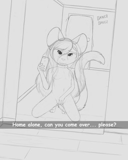 anthro bent_legs breasts crouching electronics female genitals mirror mirror_selfie nipples nude phone selfie small_breasts solo tongue tongue_out vulva young young_female rilium domestic_cat felid feline felis mammal 4:5 absurd_res hi_res monochrome