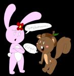 anthro blush duo female open_mouth text white_eyes mindnomad poppy_(mindnomad) shelsie lagomorph leporid mammal rabbit rodent sciurid tree_squirrel alpha_channel english_text hi_res