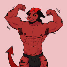 anthro barazoku horn male muscular pecs solo lewd_catto vermell demon felid mammal 1:1 hi_res