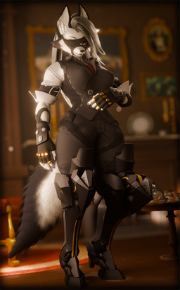 anthro baroque_frame black_body black_fur boots clothed clothing cosplay crossover_cosplay eye_patch eyewear female footwear fur furniture gloves handwear inside multicolored_body multicolored_fur ornate_furniture picture_frame picture_on_wall shirt shoes solo tail topwear white_body white_fur thevercetti dogzeela_(modeler) hellaverse helluva_boss mihoyo mythology zenless_zone_zero loona_(helluva_boss) von_lycaon canid canid_demon canine demon hellhound mammal mythological_canine mythological_creature 2025 3d_(artwork) absurd_res crossover digital_media_(artwork) hi_res