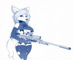 anthro breasts clothing collar eyelashes female gloves gun hair handwear holding_gun holding_object holding_ranged_weapon holding_weapon looking_at_viewer ranged_weapon rifle solo standing weapon dsixzey arctic_fox canid canine fox mammal true_fox 2018 blue_and_white monochrome sketch