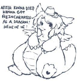 alternate_species anthro bucket_on_head feathered_wings feathers female furrification slightly_chubby solo text wings petday european_mythology mythology your_turn_to_die kanna_kizuchi dragon mythological_creature mythological_scalie scalie western_dragon english_text hi_res monochrome