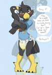 anthro bodily_fluids clothed clothing dialogue diaper genital_fluids leaking_diaper leaking_urine male omorashi padded padding peeing plushie solo standing text unclean_diaper urine used_diaper wearing_diaper wet wet_diaper wetness_indicator wetting wetting_diaper mistydash top_wing nephy_abdl_(peregrine) avian bird falcon falconid peregrine_falcon english_text hi_res