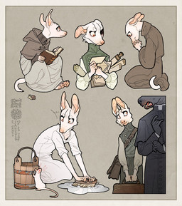 anthro black_eye_(injury) book bruised brush bucket cleaning_floor container feral holding_brush holding_object holding_suitcase letter male praying praying_hands rust satchel scroll scrub_brush solo suitcase water kalpeakoira machete_(kalpeakoira) canid canine canis domestic_dog gastropod mammal mollusk mouse murid murine rodent snail hi_res