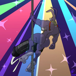 5_toes anthro armpit_hair back_muscles balls biceps big_balls big_butt big_penis black_penis bodily_fluids body_hair bow_tie bubble_butt butt colored_lighting cum cumshot dancing ejaculation erection feet fur genital_fluids genitals glans grey_body highlights_(coloring) holding_melee_weapon holding_object holding_polearm holding_weapon huge_balls huge_penis humanoid_feet hyper hyper_genitalia hyper_penis light long_ears looking_at_viewer machine male melee_weapon mostly_nude muscular muscular_anthro muscular_male nipples pecs penis plantigrade pole pole_dancing polearm purple_body purple_fur quads rear_view red_eyes small_waist smile snout solo stripper_pole toes triceps weapon rxq five_nights_at_freddy's scottgames bonnie_(fnaf) animatronic lagomorph leporid mammal rabbit robot 1:1 2024 colored dated hi_res signature