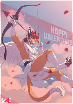 anthro anus bow_(weapon) erection fangs fur genitals glistening glistening_eyes gloves_(marking) hair holding_arrow holding_bow_(weapon) holding_object holding_ranged_weapon holding_weapon humanoid_genitalia humanoid_penis leg_markings looking_at_viewer male male_anthro markings muscular muscular_anthro muscular_male nipples open_mouth orange_body orange_fur pawpads penis ranged_weapon red_anus red_hair red_nipples red_pawpads socks_(marking) solo teeth weapon white_body white_fur white_penis yellow_eyes vesper_art vesper_(vesper_art) felid mammal absurd_res hi_res