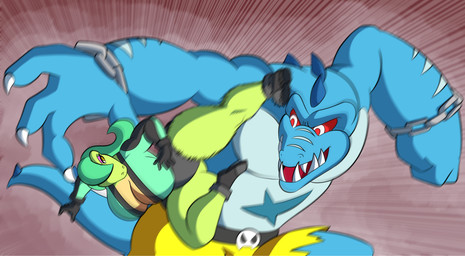 anthro breasts cleavage clothed clothing duo female larger_male male size_difference smaller_female thick_thighs topwear lunisnightwind donkey_kong_(series) nintendo kludge kurve alligator alligatorid crocodilian kremling reptile scalie