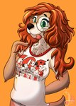 anthro bean bottomless bottomless_female breasts claws clothed clothing collar eyewear female glasses no_underwear pawpads paws pose round_glasses solo young conditional_dnp lobofeo 101_dalmatians disney hallie_spaniel bird_dog canid canine canis domestic_dog hunting_dog mammal spaniel absurd_res hi_res pinup