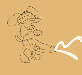 anthro balls big_butt big_penis butt clothed clothing ejaculation genitals gynomorph huge_butt huge_penis intersex pantsless penis solo standing crazymazies adult_swim cartoon_network gassy's_gas_'n_stuff lulu_(gassy's_gas_'n_stuff) canid canine mammal absurd_res hi_res