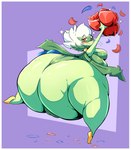 2023 absurd_res big_breasts big_butt blush breasts butt camel_toe cel_shading digital_media_(artwork) eyeshadow female flower_(anatomy) generation_4_pokemon green_body hair hi_res huge_butt humanoid hyper hyper_butt looking_at_viewer looking_back makeup nintendo not_furry obese obese_female obese_humanoid one_eye_closed overweight overweight_female overweight_humanoid pokemon pokemon_(species) pseudo_clothing red_eyes roserade shaded smile solo thick_thighs veryfilthything white_hair wink yellow_eyeshadow
