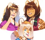 anthro female group humanoid_face luxar92 dandee_(character) kitzy_(character) pancake_(luxar92) felid jaguar lion mammal pantherine tiger digital_media_(artwork) digital_painting_(artwork) hi_res