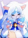 2023 3:4 4_fingers >_< anna_miller anthro anthro_focus big_breasts blush breasts claws clothed clothing daww digital_media_(artwork) disembodied_hand domestic_cat duo eyes_closed felid feline felis female female_anthro female_focus finger_claws fingers fur hair hi_res kemono kishibe mammal multicolored_body multicolored_fur multicolored_hair multicolored_tail pawpad_squish pawpads paws poking poking_pawpads solo_focus squish tail