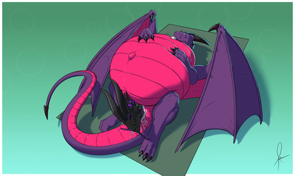 ambiguous_gender belly big_belly bodily_fluids claws duo feral genital_fluids horn huge_belly hyper hyper_belly looking_pleasured tongue tongue_out unbirthing vaginal vaginal_fluids vore wings owligatorstudios mythology dragon mythological_creature mythological_scalie scalie 2020 hi_res