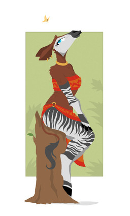3_fingers ambiguous_gender anthro arms_together bare_shoulders bent_legs biped black_hooves blue_eyes border bottomwear breasts brown_body brown_fur brown_tail cleavage clothed clothing collarbone crop_top duo ear_piercing ears_back extended_arms eyelashes facial_markings feet_together female female_focus fetlocks fingerless_(marking) fingers flying fur gloves_(marking) grass green_background grey_body grey_fur grey_stripes grey_tail hands_on_legs hands_on_own_legs hands_on_own_thighs hands_on_thighs head_markings head_tuft holding_both_legs holding_both_thighs hooved_fingers hooves insect_wings knock-kneed leaf leg_markings legs_together lepidopteran_wings light looking_at_another looking_up markings medium_breasts midriff multicolored_body multicolored_fur muzzle_(marking) neck_ring notched_ear outside_border piercing pivoted_ears plant shadow shirt side_view simple_background sitting skirt smile snout snout_markings socks_(marking) solo_focus striped_body striped_fur stripes tail tail_tuft topwear tree tree_trunk tuft two_tone_tail unguligrade white_body white_border white_fur wings yellow_wings phlegraofmystery ambient_arthropod ambient_butterfly ambient_flier ambient_insect arthropod butterfly giraffid insect lepidopteran mammal okapi 2014 aliasing digital_drawing_(artwork) digital_media_(artwork) full-length_portrait hi_res lighting portrait