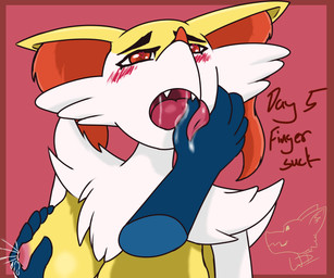 anthro big_breasts blue_hands bodily_fluids breast_grab breasts disembodied_hand duo erect_nipples female finger_in_mouth finger_suck fluffy hand_on_breast heart_eyes heart_symbol lactating leaking_milk licking looking_pleasured multicolored_body nipples open_mouth saliva saliva_string solo_focus sucking tongue tongue_out yellow_body wdigni42 kinktober_2025 nintendo pokemon braixen generation_6_pokemon pokemon_(species) 2025 6:5 hi_res shaded watermark