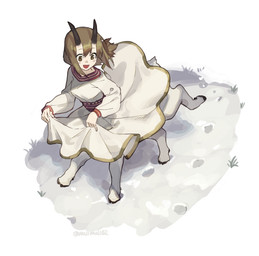 2_horns breasts clothed clothed_female clothed_taur clothing clothing_lift dress dress_lift female horn light_body light_skin simple_background solo white_background white_clothing white_dress mullmull bovid bovid_taur caprine caprine_taur goat goat_taur humanoid_taur mammal mammal_taur taur