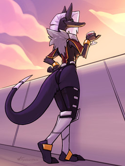 anthro arm_tuft beverage black_body black_fur black_hooves black_tuft blue_eyes bracelet breasts butt cheek_tuft clothed clothing cloven_hooves container cup ear_piercing ear_stud elbow_tuft eyebrows eyelashes facial_tuft feet female female_anthro fur fur_collar fur_tuft glass glass_container glass_cup gold_(metal) gold_jewelry hair hooved_plantigrade hooved_toes hooves humanoid_heel jewelry leggings legwear leotard long_hair long_tail monotone_body monotone_fur monotone_hair piercing plantigrade pose rear_view snout soles solo tail tapering_tail teeth thick_tail thick_thighs topwear tuft white_eyebrows white_hair wide_hipped_female wide_hips cynicalstarr mythology the_lady_(cynicalstarr) dragon furred_dragon furred_scalie mythological_creature mythological_scalie scalie 3:4 digital_media_(artwork) hi_res