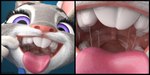 anthro black_border bodily_fluids border buckteeth close-up female fur gaping_mouth grey_body grey_fur low-angle_view mouth_shot open_mouth open_smile oral_invitation purple_eyes saliva saliva_string smile solo teeth throat tongue tongue_out uvula shrunkengts disney zootopia judy_hopps lagomorph leporid mammal rabbit 2023 2:1 3d_(artwork) absurd_res digital_media_(artwork) hi_res
