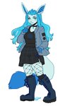 anthro blue_eyes blue_hair clothed clothing eyebrows eyelashes female hair smile solo kaitycuddle nintendo pokemon eeveelution generation_4_pokemon glaceon pokemon_(species) 2020 digital_media_(artwork)